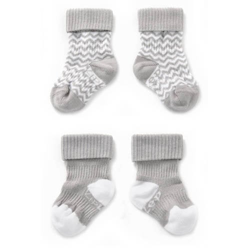 KipKep blijf-sokken 0-12 maanden - set van 2 grijs/wit Jongens/Meisjes Katoen