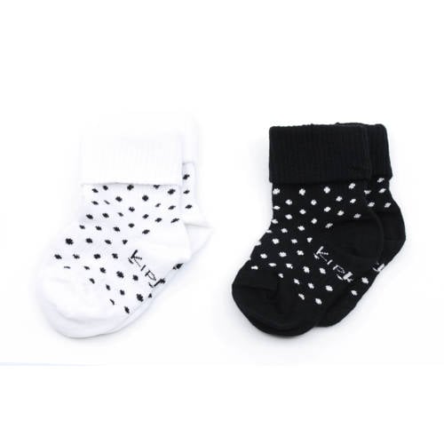 KipKep blijf-sokken 0-12 maanden - set van 2 stip wit/zwart Jongens/Meisjes Katoen