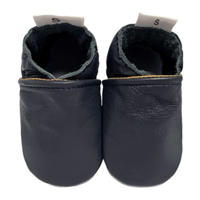 thumbnail: Antraciete jongens en meisjes Babysteps leren babyslofjes met effen