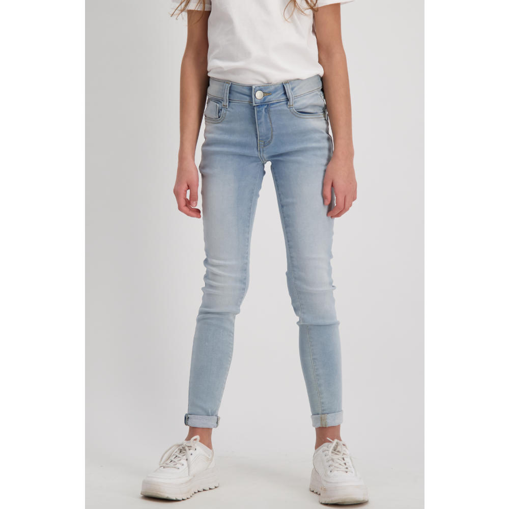 Light blue denim meisjes Cars skinny jeans Eliza van stretchdenim met regular waist, rits- en knoopsluiting en effen
