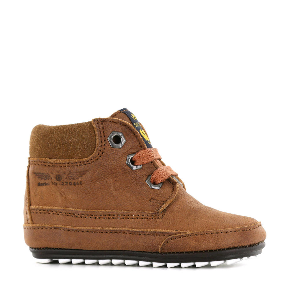 Cognackleurige jongens en meisjes Shoesme BP20W034-B leren babyschoenen van leer/voering: leer met profielzool, veters en effen