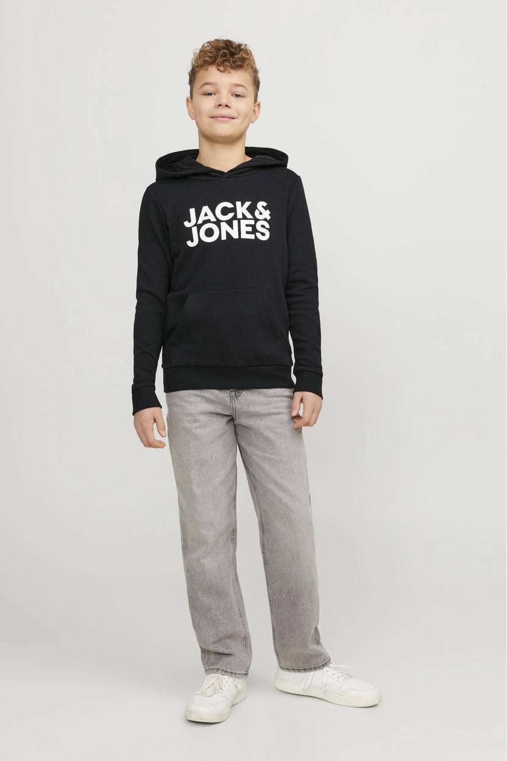 JACK & JONES JUNIOR hoodie JJECORP met logo zwart