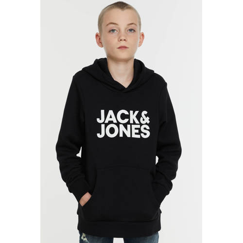 JACK & JONES JUNIOR hoodie JJECORP met logo zwart Sweater Jongens Katoen Capuchon