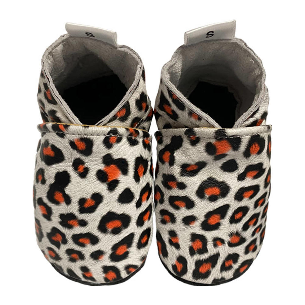 Wit, zwart en taupe jongens en meisjes Babysteps leren babyslofjes met panterprint