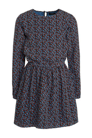 jurk met panterprint blauw/roestbruin
