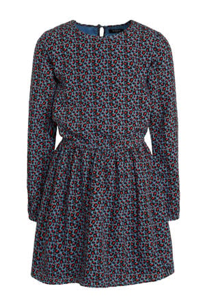 jurk met panterprint blauw/roestbruin