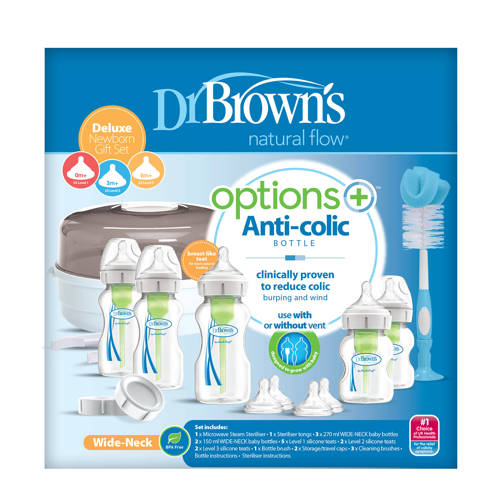Dr. Brown's newborn Options+ anti-colic giftset fles brede hals Transparant