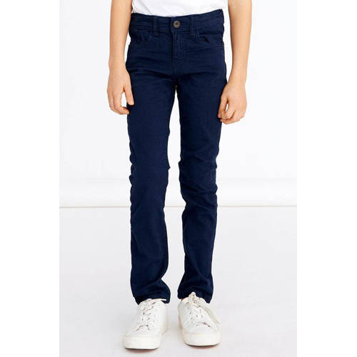 NAME IT KIDS slim fit broek NKMTHEO donkerblauw Jongens Stretchkatoen Effen - maat 176 afbeelding
