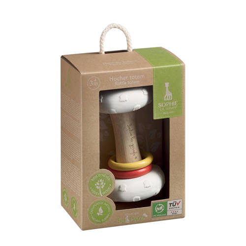 Sophie de Giraf So'Pure rubber en hout rammelaar Wit