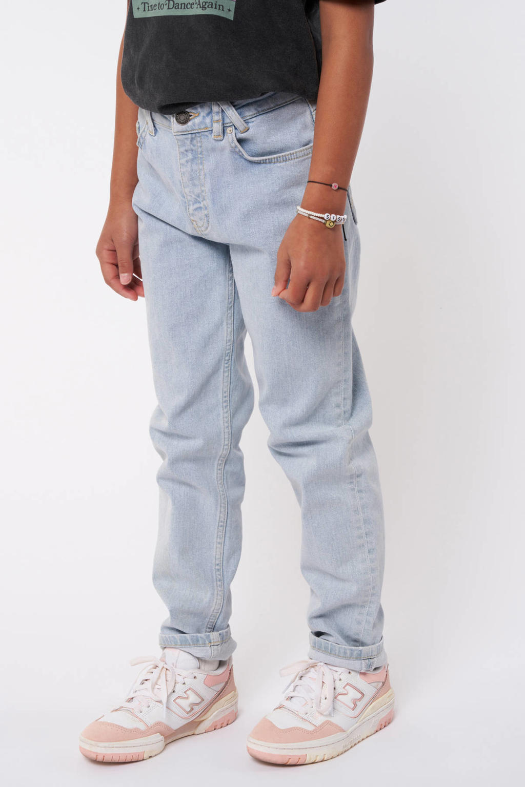 Light blue denim meisjes America Today tapered fit jeans Jadan van stretchdenim met regular waist, rits- en knoopsluiting en effen