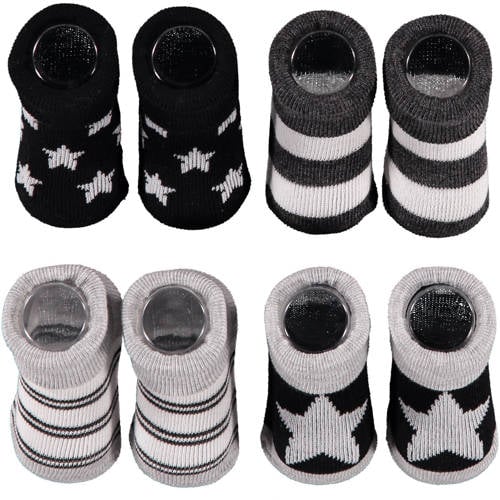Apollo new born sokken - set van 4 in een geschenkset zwart/wit/grijs Jongens/Meisjes Katoen