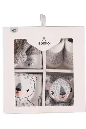 baby geschenkset Leopard lichtgrijs/wit