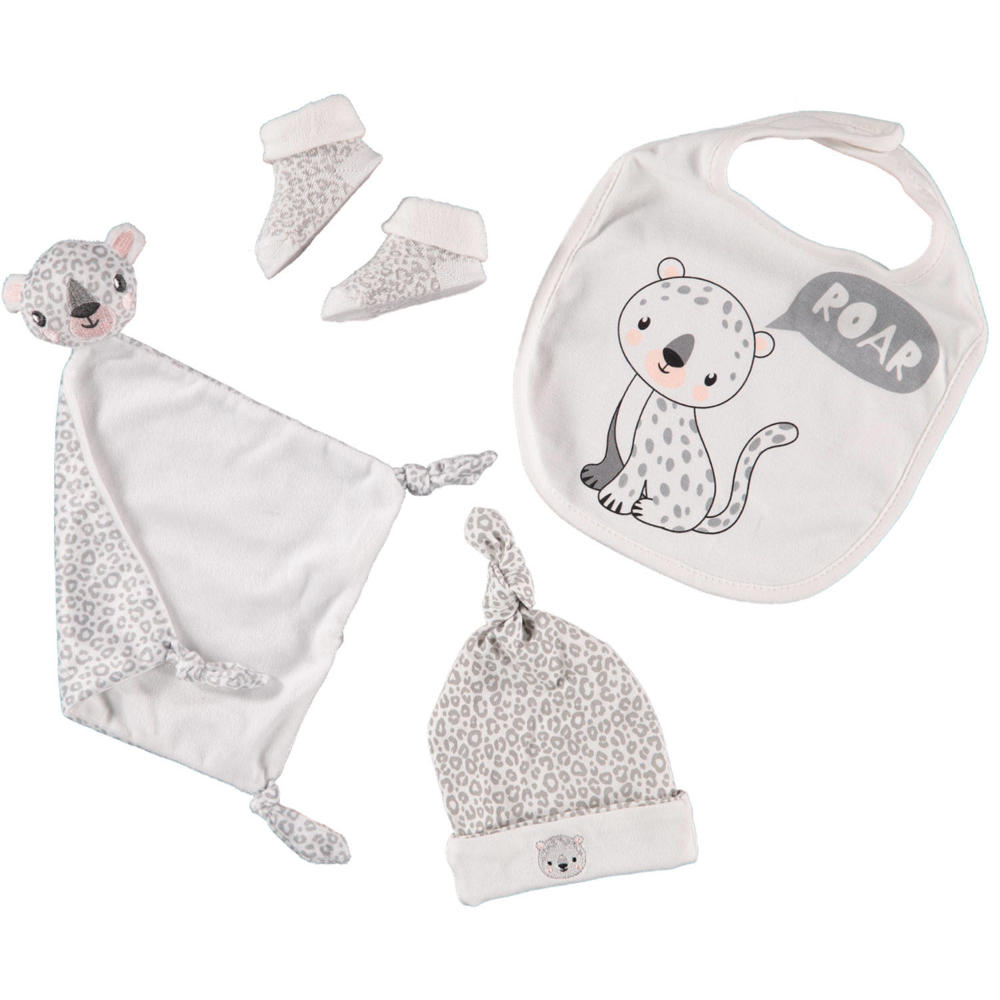 Apollo baby geschenkset Leopard lichtgrijs/wit