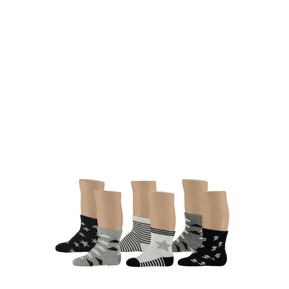 Apollo baby sokken - set van 6 zwart/wit/grijs