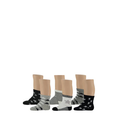 Apollo baby sokken - set van 6 zwart/wit/grijs Jongens Katoen All over print