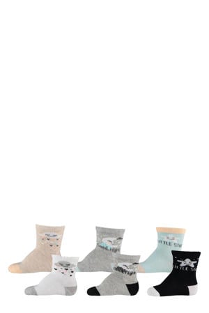 baby sokken - set van 6 beige/grijs/blauw/lichtblauw
