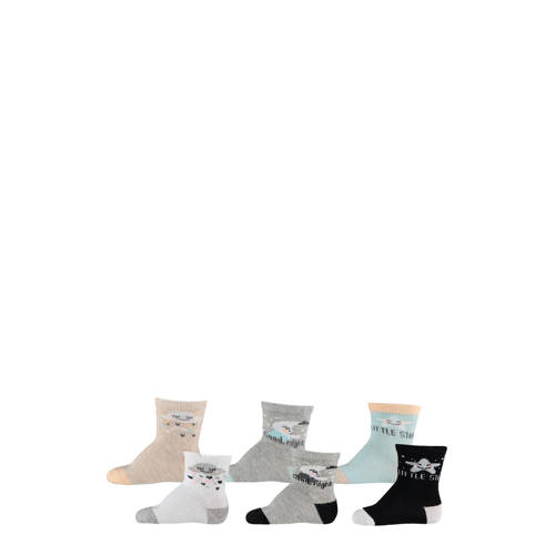 Apollo baby sokken - set van 6 beige/grijs/blauw/lichtblauw Meisjes Katoen