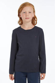 thumbnail: Donkerblauwe jongens Tommy Hilfiger longsleeve van katoen met effen, lange mouwen en ronde hals