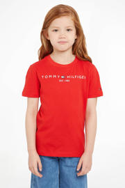 thumbnail: Rode jongens Tommy Hilfiger unisex T-shirt van katoen met logo dessin, korte mouwen en ronde hals