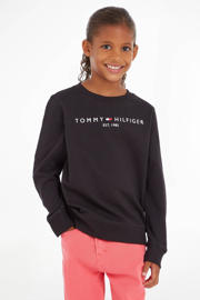 thumbnail: Zwarte jongens en meisjes Tommy Hilfiger unisex sweater met logo dessin, lange mouwen en ronde hals