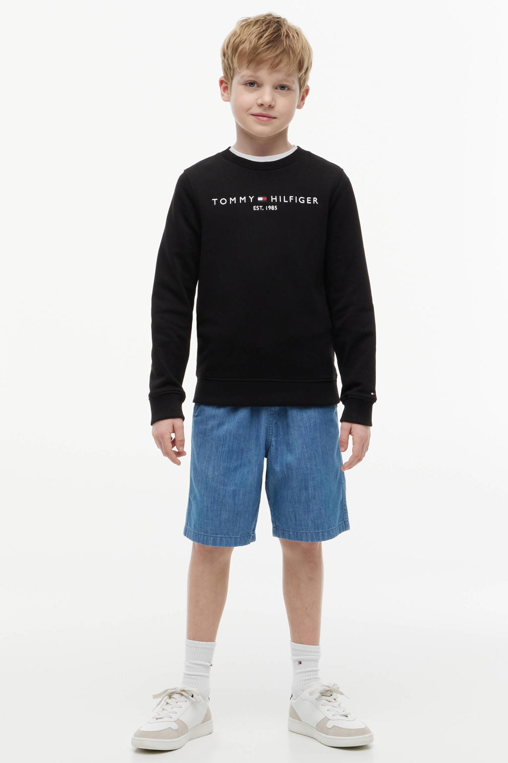 Tommy Hilfiger unisex sweater met logo zwart