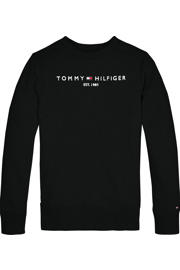 thumbnail: Zwarte jongens en meisjes Tommy Hilfiger unisex sweater met logo dessin, lange mouwen en ronde hals