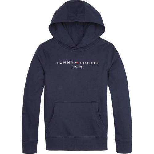 Tommy Hilfiger unisex hoodie met logo donkerblauw Sweater Logo - maat 164 afbeelding