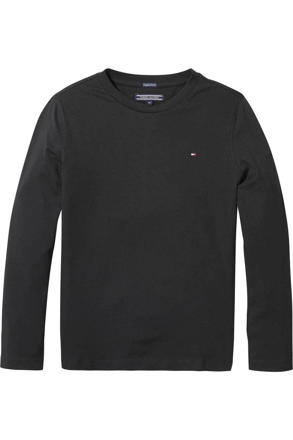 Zwarte jongens Tommy Hilfiger longsleeve van biologisch katoen met lange mouwen en ronde hals
