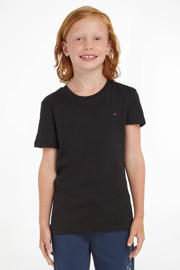 thumbnail: Zwarte jongens Tommy Hilfiger T-shirt van katoen met logo dessin, korte mouwen en ronde hals