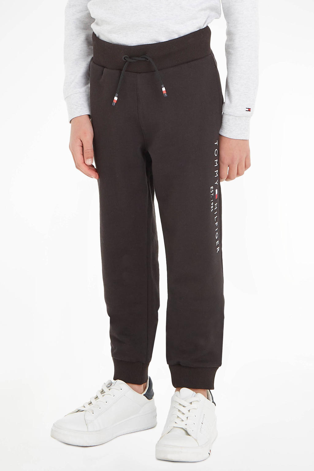 Zwarte jongens en meisjes Tommy Hilfiger joggingbroek van katoen met regular waist, elastische tailleband met koord en logo dessin