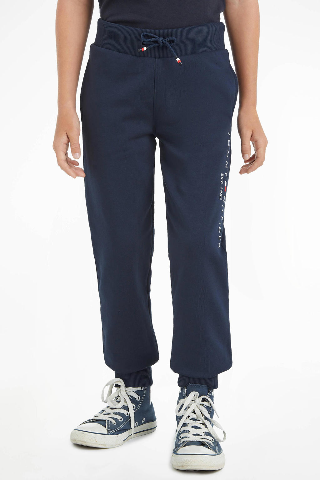 Donkerblauwe jongens en meisjes Tommy Hilfiger joggingbroek van katoen met regular waist, elastische tailleband met koord en logo dessin