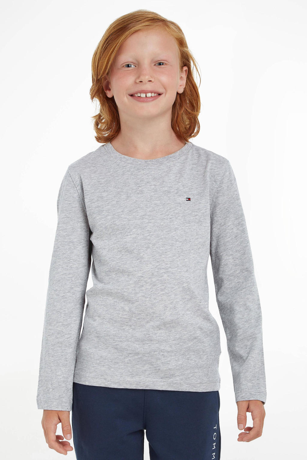 Grijze jongens Tommy Hilfiger longsleeve van katoen met effen, lange mouwen en ronde hals