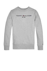 thumbnail: Lichtgrijze jongens en meisjes Tommy Hilfiger unisex sweater met logo dessin, lange mouwen en ronde hals