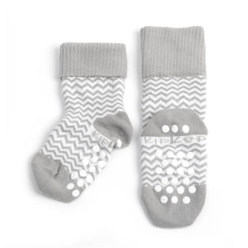 KipKep Blijf-Sokjes met anti-slip nopjes 12-18 mnd ziggy grey Sokken Grijs Jongens Meisjes Katoen 12-18 mnd