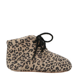 leren babyschoenen met panterprint beige