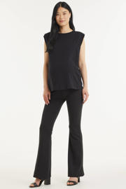 thumbnail: Zwarte dames ONLY MATERNITY low waist flared zwangerschapsbroek Fever van polyester met elastische tailleband en effen
