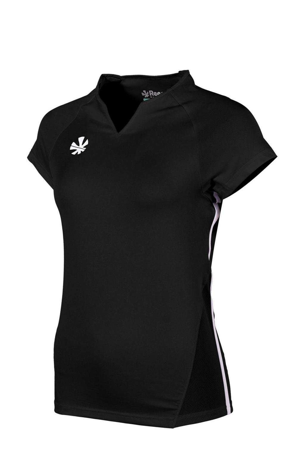 Zwarte meisjes Reece Australia sport T-shirt Rise van gerecycled polyester met logo dessin, korte mouwen en V-hals