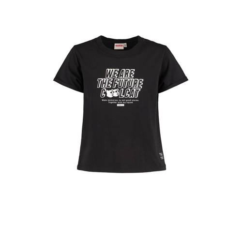 CoolCat Junior T-shirt Ellen met printopdruk zwart Meisjes Katoen Ronde hals