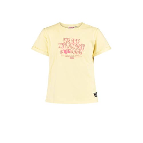 CoolCat Junior T-shirt Ellen met printopdruk lichtgeel Meisjes Katoen Ronde hals - 110/116