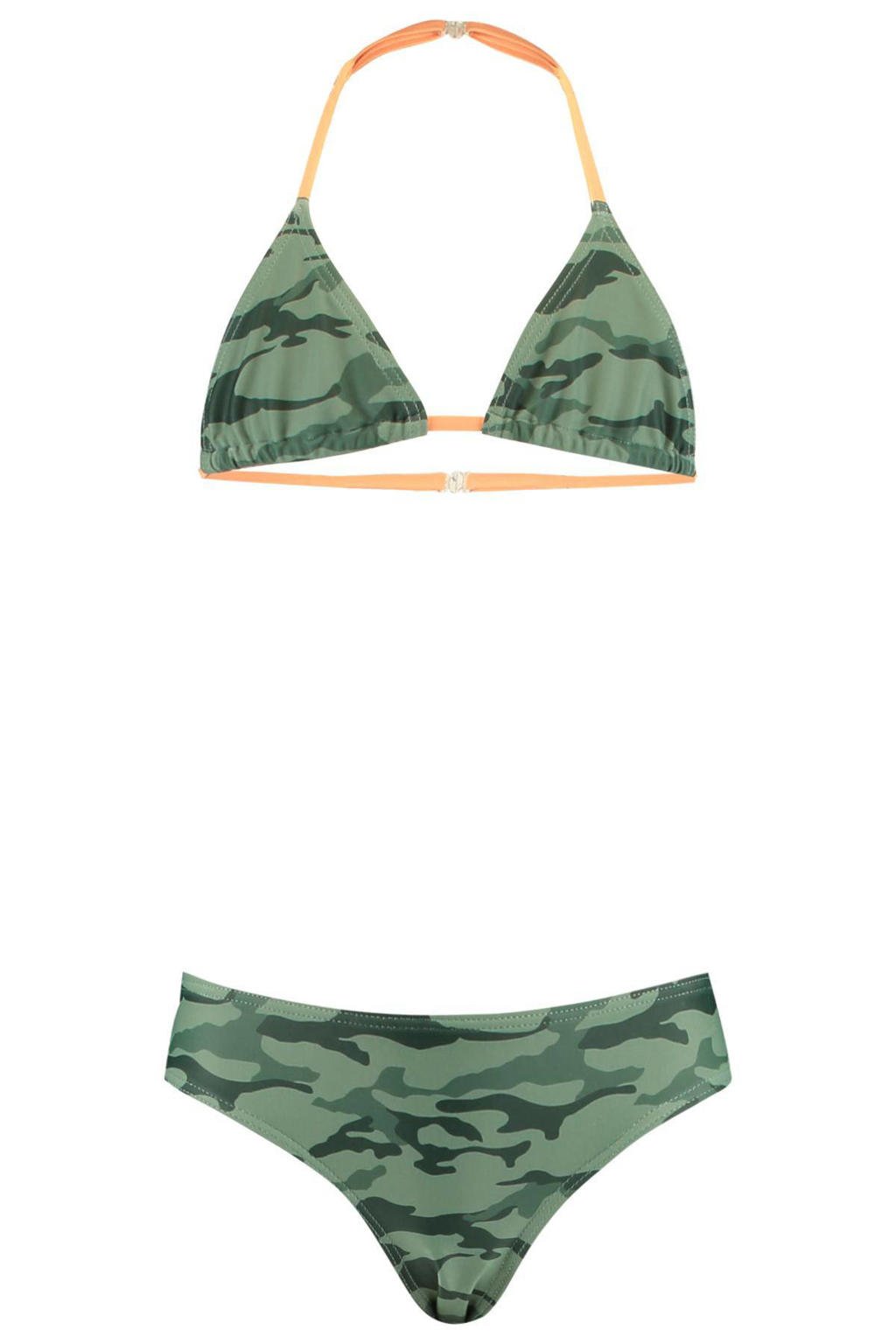 CoolCat Junior triangel bikini Yoella met camouflage print groen/zwart
