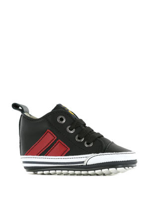 BP21W028-D  leren babyschoenen zwart/rood