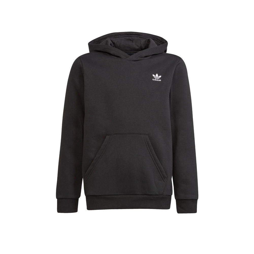 Zwart en witte jongens en meisjes adidas Originals Adicolor hoodie van sweat materiaal met logo dessin, lange mouwen, capuchon en geribde boorden