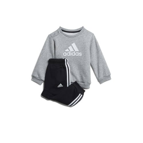 adidas Sportswear joggingpak grijs melange/wit/zwart Jongens/Meisjes Katoen Ronde hals