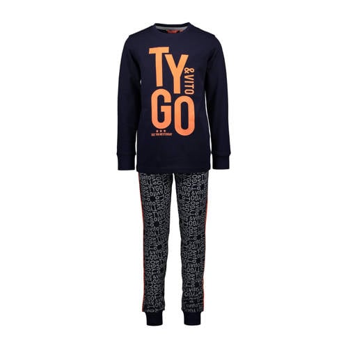 TYGO & vito pyjama met logo donkerblauw Jongens Katoen Ronde hals Logo