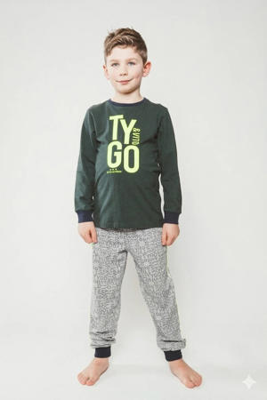   pyjama met logo donkergroen/grijs melange