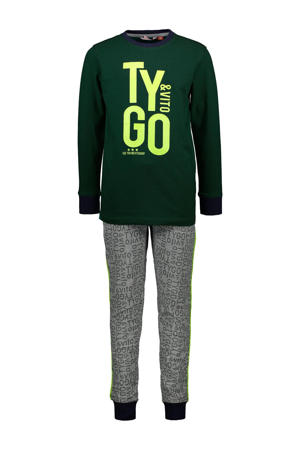   pyjama met logo donkergroen/grijs melange