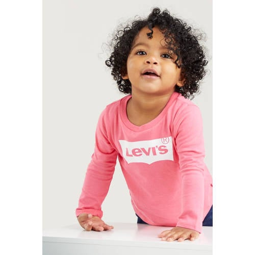 Levi's Kids longsleeve Logo met logo fuchsia Roze Meisjes Katoen Ronde hals