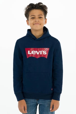 hoodie Batwing Screenprint met logo donkerblauw