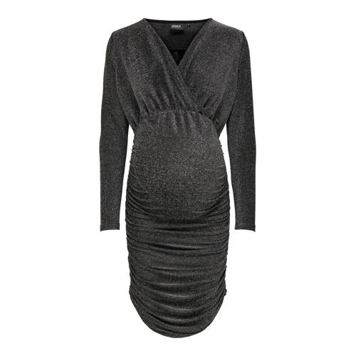ONLY MATERNITY zwangerschapsjurk OLMDARLING met glitters zwart Dames Polyamide Overslagkraag S
