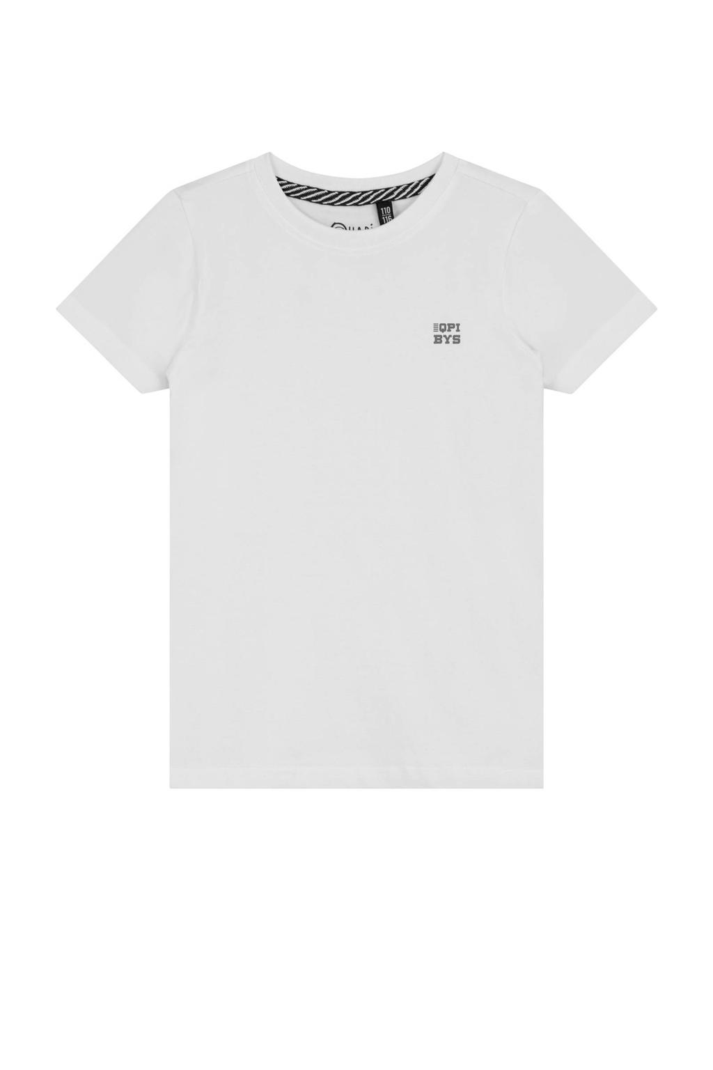 Witte jongens Quapi basic T-shirt Joshua van stretchkatoen met effen, korte mouwen en ronde hals